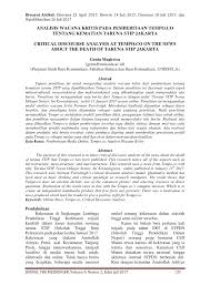 Jurnal ilmu pengetahuan dan teknologi komunikasi is a research journal in the field of communication and information technology published by balai pengembangan sumber daya manusia…. Pdf Analisis Wacana Kritis Pada Pemberitaan Tempo Co Tentang Kematian Taruna Stip Jakarta