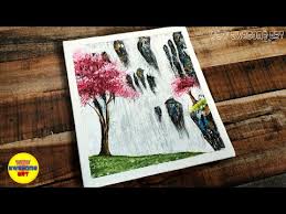 Oil Pastel Moonlight Waterfall Scenery Drawing Tutorial Oil Pastel Landscape Drawing Painting With Oil Paints Drawing a scenery of waterfall in the village step by step. oil pastel moonlight waterfall scenery