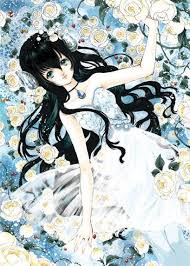Princess With Blue Eyes Long Black Hair White Dress Roses By Manga Artist Shiitake Japanese Animation Manga Manga Artist Anime Black Hair
