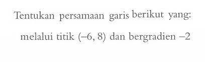 Gradien garis yang melalui titik pusat koordinat dan titik a(, 10) adalah a. Colearn Video Solusi Untuk Tentukan Persamaan Garis Berikut Yang Melalui Titik 6
