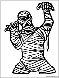 Mummy wrapped in bandage from top to toe. Scary Mummy Coloring Pages Halloween Coloring Pages Coloring Pages For Kids And Adults