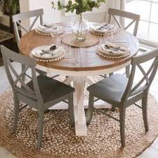 These dining tables have an extraordinary feature of extendable table. Hart Round Reclaimed Wood Pedestal Extending Dining Table Driftwood White In 2020 Kitchen Table Decor Farmhouse Kitchen Tables Kitchen Table Makeover