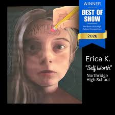 Congratulations to Avery Berg of @hockinsonschools who received the ESD 112  Award for their entry, "Self-Portrait #18" featured in this year's  Southwest Washington Regional High School Art Show. Look out for more