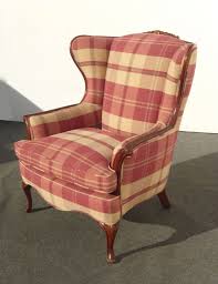 Vintage French Country Cottage Wingback Accent Chair Beige Light Red Plaid Wingback Accent Chair French Country Cottage Accent Chairs