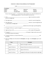 While we talk about refraction and reflection worksheets, scroll down to see some similar photos to inform you more. Reflection Refraction Worksheet Reflection Physics Refraction