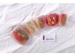 塗りかけ金箔 ネイル 春 ペディキュアのデザイン フットネイル 春