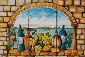 A new handpainted backsplash tile mural by italian tile mural store. Backsplash Tile Murals Italian Country And Chianti Wine Backsplash Ideas Backsplash Tiles Flooring And Wall