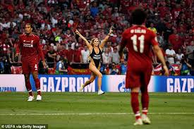 Russian Swimsuit Clad Model Invades Champions League Final Pitch To Advertise X Rated Website Daily Mail Online