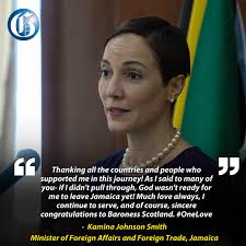 Jamaica's Foreign Affairs and Foreign Trade Minister Kamina Johnson Smith  said God wasn't ready for her to leave Jamaica yet in an early reaction to  her defeat in the race for Commonwealth