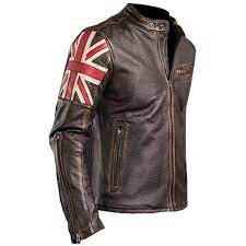 Biker Vintage Cafe Racer Leather Jacket Uk Flag Brown Handmade New All Sizes Abbigliamento Uomo Moda Uomo Giacca Di Pelle