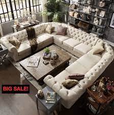 Brand New U Shape Sofa Couch Set Tufted Scroll Arm Beige Linen Living Tufted Arm Beige Brand Couch Lin In 2020 Livingroom Layout Cozy Living Rooms U Shaped Sofa