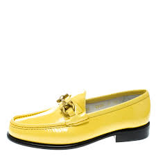Salvatore Ferragamo Women Yellow Patent Leather Mason Gancio Bit Loafers Size 37 5