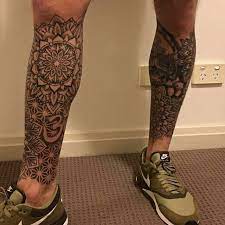 Stole A Pic From Peterrogan1 Healed Shot Of His Legs We Worked On A Couple Months Ago Tattoo M Calf Sleeve Tattoo Mandala Tattoo Leg Geometric Tattoo Leg