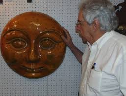 Large Ceramic Moon Face Sculpture