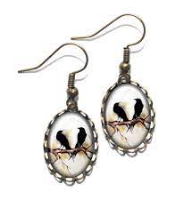 RAVEN Earrings Bird Corvus Hugin Munin Art Pendant 