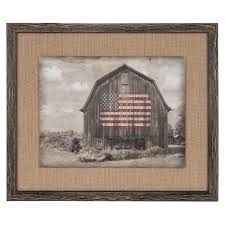 The kiddos actually chose the chambray and red burlap ribbons, and the white lace was my vetoing their pleas for glittery. Barn Flag Wood Wall Decor Hobby Lobby 1337427