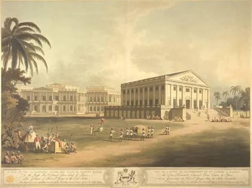 RBSI - A view of the Government House and Council Chamber, Madras - 1807 Aquatint of Madras (now Chennai) in south India, published by Edward Orme in 1807 and part of King