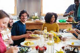Writer reveals how she hosted for five while cooking and cleaning for one as dining online takes off during but i'm not waiting for the doorbell to ring and about to practise meticulous social distancing. Group Of Young Friends Having Dinner At Home Dinner Party Dinner Dinner At Home