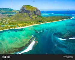 The ocean water is spectacular from the shore, but to see this particular view requires a helicopter ride. Aerial View Mauritius Image Photo Free Trial Bigstock