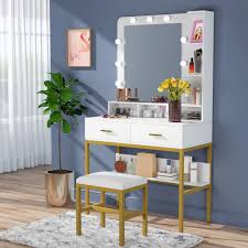 And our artiss dressing table set is definitely a beauty to behold. White Dresser Table For Women Tribesigns White Vanity Table With Lighted Mirror Makeup Dressing Table With Large Drawer And Storage Shelf Furniture Bedroom Furniture Prinro Co Za