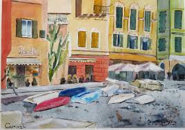 Acquarello Originale Case Colorate Di Camogli Golfo Tigullio Portofino Italia Cinque Terre Souvenir Venice Painting Original Watercolors Original Watercolor Painting