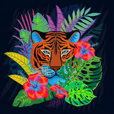 Red Tiger Head Wild Cat In Colorful Jung Premium Vector Freepik Vector Floral Animal Face Leaves Background Drawing Character Art Drawings