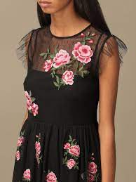 Black dress with red embroidered flowers. Red Valentino Short Dress In Tulle With Floral Embroidery Dress Red Valentino Women Black Dress Red Valentino Urova16j 5ky Giglio En