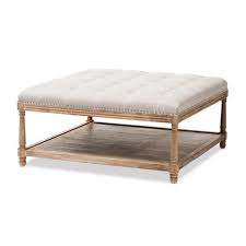 Old furniture and square ottoman coffee table can be reused to serve a new function. Carlotta French Country Weathered Oak Linen Square Coffee Table Ottoman Beige Baxton Studio Target