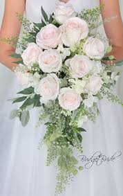 Blush Pink Davids Bridal Cascading Teardrop Bouquet With Foliage Greenery Bridal Wedding Flowers Bridal Bouquet Pink Flower Bouquet Wedding