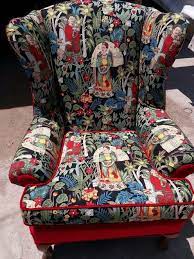 Aug 19, 2018 · fabric care. Alexander Henry Frida Kahlo Upholstery Fabric With Red Velvet Piping Fabric From Fabric Com Upholstery Design B Painted Wingback Chair Velvet Diy Reupholster