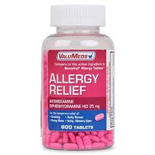 Valumeds Allergy Medicine 600 Tablets Antihistamine Diphenhydramine Alleviate Seasonal Allergy Symptoms And Work Allergy Medicine Itchy Eyes Runny Nose