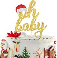 Amazon Com Oh Baby Santa Hat Cake Topper Christmas Baby Shower Cake Decor Santa Baby Holiday Decor Merry Xmas Christmas Party Supplies Grocery Gourmet Food