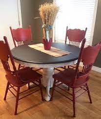 White tables with brightly colored chairs look nice in kitchens, while more striking colors can really make a statement. 59 Painted Dining Table Ideas Painted Dining Table Dining Table Painted Furniture