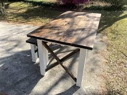 Pub Style Farmhouse Table Rustic Tall Farmhouse Table With Tall Bench With Dark Walnut Top A Farmhouse Table Setting Farmhouse Table With Bench Farmhouse Table