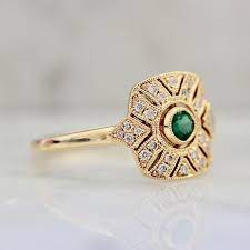 Cleopatra Emerald Ring Gem Breakfast Emerald Ring Vintage Art Deco Diamond Rings Emerald Engagement Ring Set