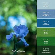 You can find all shades of green color on one page. Blue Iris Embroidery Color Palette With Thread Codes