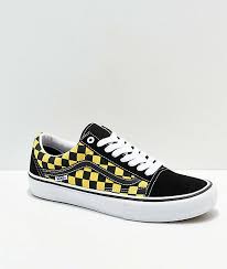 Black And Gold Vans Old Skool Vans Old Skool Pro Checkerboard Black Gold Skate Shoes Mens New Ebay Vans Old Skool Vans Yellow Vans