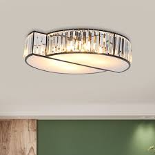 Lights & lighting indoor lighting ceiling lights crystal ceiling lights. 6 Lights Split Circle Flushmount Lamp Modern Black Prismatic Crystal Ceiling Light Fixture Beautifulhalo Com