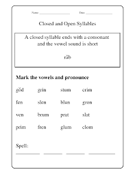 Open And Closed Syllables Worksheets Closed Syllables Double Consonant Words Syllable