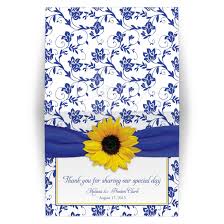 Thank you so much for all you did. Wedding Thank You Card Sunflower Royal Blue Damask
