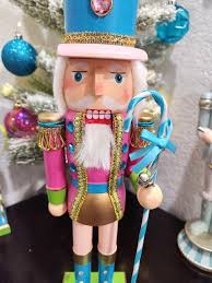 Christmas Candyland Turquoise Pink Nutcracker Figure Figurine Statue 17