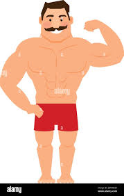 Beautiful cartoon muscular man with mustache, athletic male body vector  illustration Stock Vector Image & Art - Alamy