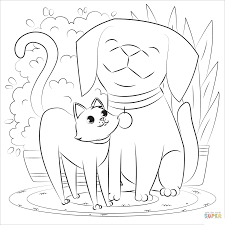 Kleurplaat overzicht van cartoon kat met hond huis ren. Kleurplaat Hond En Kat Hondenspeciaalzaak Pets Place Heeft Een Ruim Assortiment Aan Hondenproducten En Hondenaccessoires