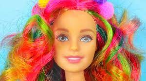 Colorful Hairstyle And Cute Clothes Diy Barbie Hacks Curly Hair Rainbow Dress And Shoes