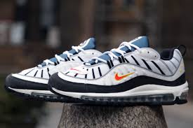Black And White Air Max 98 Nike Air Max 98 White Orange Silver Now Available Nike Air Max Nike Shoes Air Max Nike Shoes Cheap