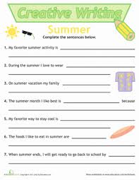 Writing Sentences Summer Worksheet Education Com Creative Writing Worksheets Sentence Writing Writing Sentences Worksheets