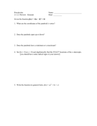 Extrema, intervals of increase and decrease; Precalculus Name Worksheet 2 1