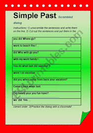 The students can practise to tell about their holidays, to ask and answer the questions about it. Simple Past Tense Esl Worksheet By Marinaangelaa