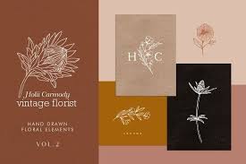 hand drawn floral logo elements vol2 floral logo how to draw hands flower drawing pinterest