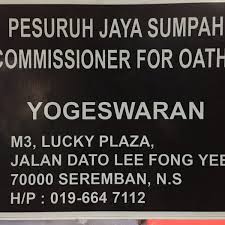 Ng say jin is a pesuruhjaya sumpah, commisioner for oath registered under chief registrar federal court of malaysia, mahkamah persekutuan malaysia. Commissioner For Oaths Pesuruhjaya Sumpah Seremban Negeri Sembilan